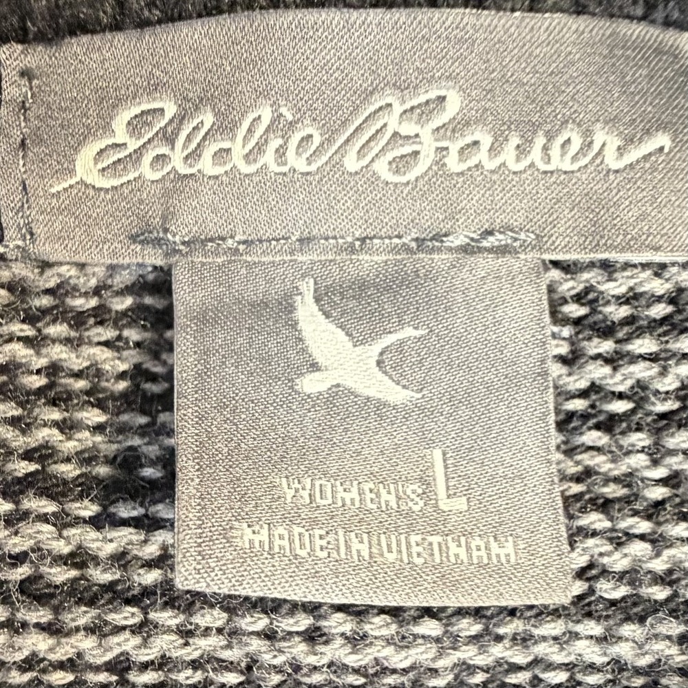 Eddie Bauer Womens Striped Full Zip Mock Neck Sweater Jacket Charcoal White L - Picture 3 of 4